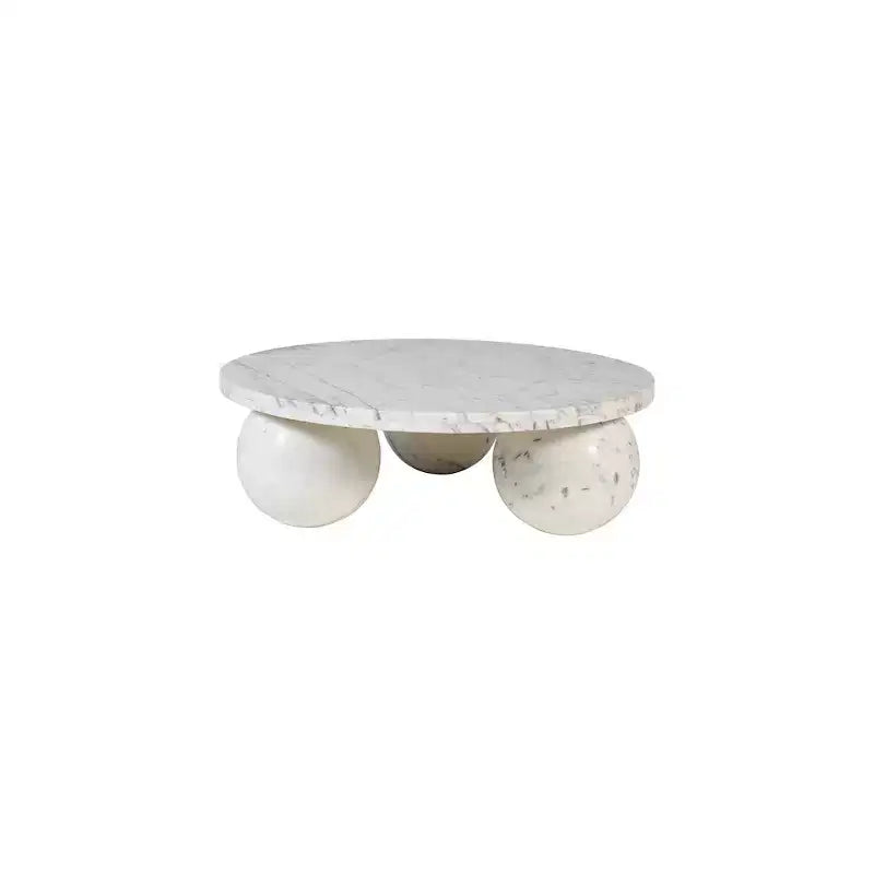 Table basse ronde en marbre avec pieds sphériques, multicolore, 4 places