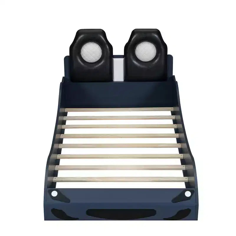 Lit plateforme Whisen Wood en forme de voiture de course, taille double, avec LED et dossier rembourré