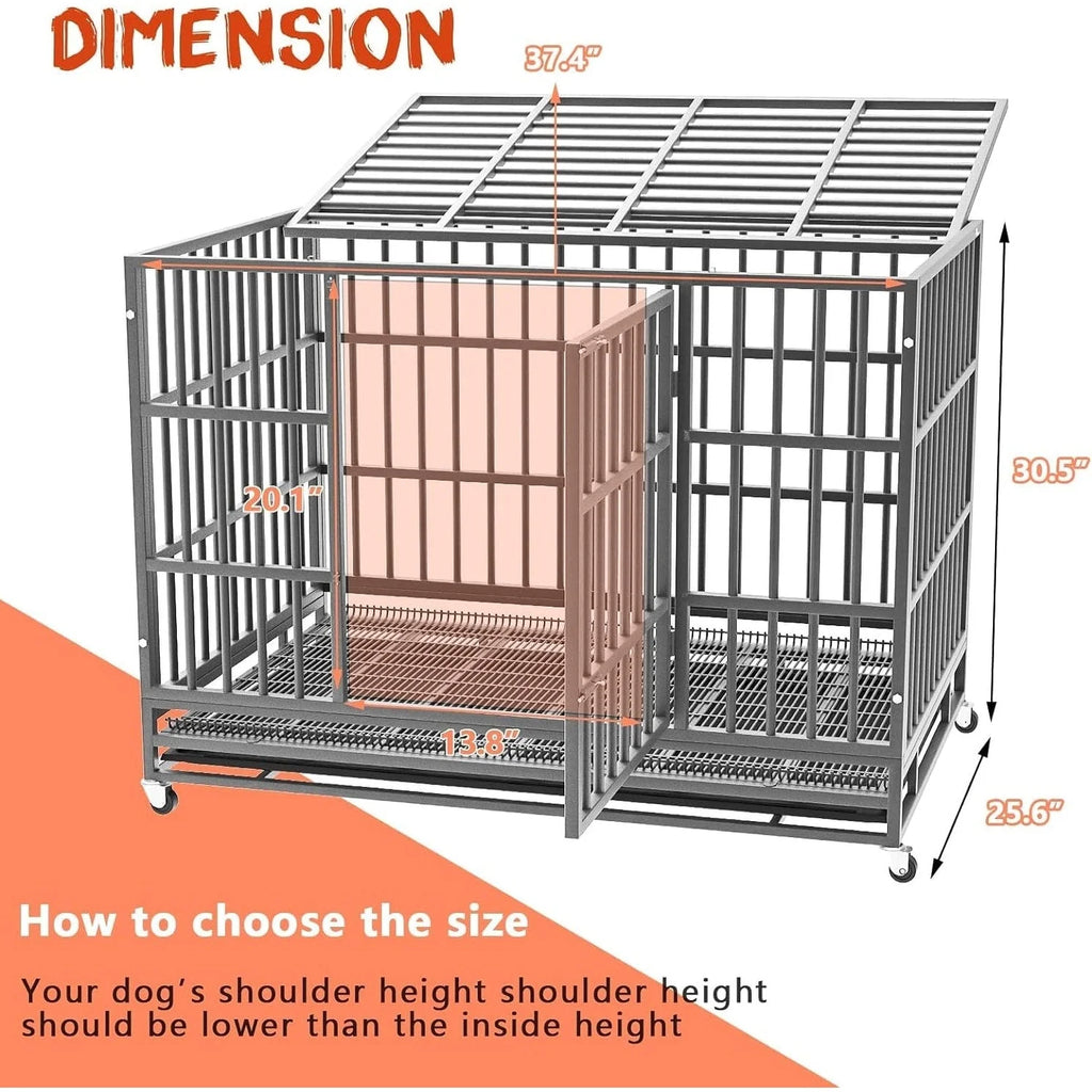 BOSSIN Cage pour Chien Robuste Indestructible 48/38 Pouces, Niche Anti-Évasion avec Roues Verrouillables