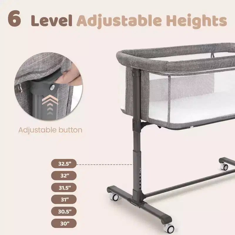 Berceau pour bébé avec roulettes – Beige / Gris / Rose, Cododo, pour 1 bébé
