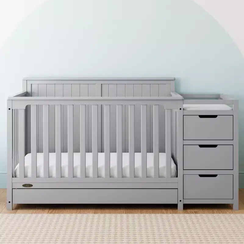 Lit de bébé et table à langer transformable 5-en-1 avec tiroir