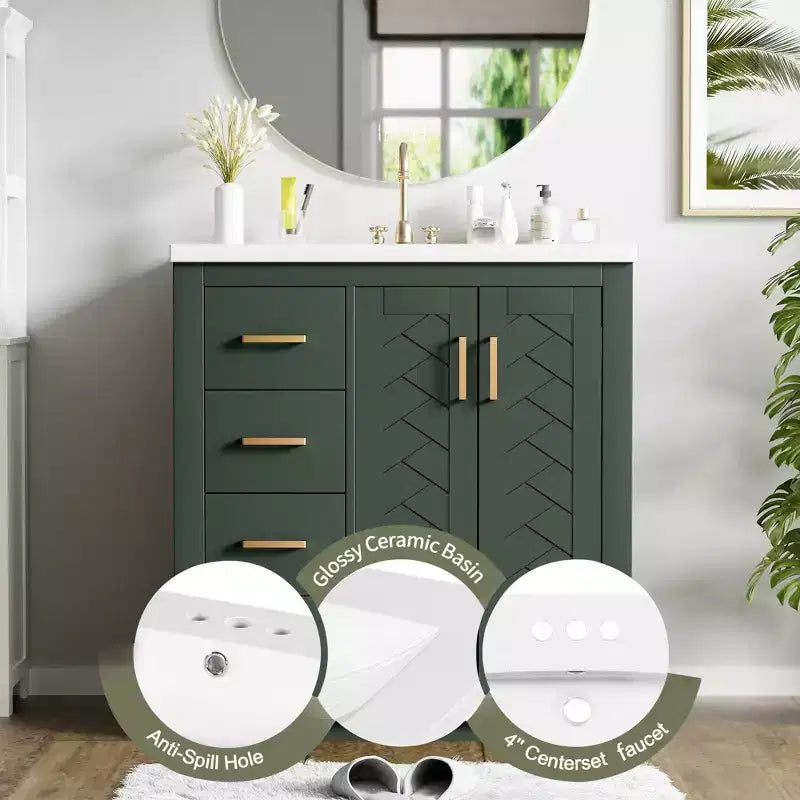 Meuble-lavabo de salle de bain 30 po avec armoire et 3 tiroirs – Noir / Bleu / Vert / Indigo / Blanc