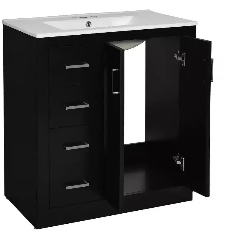 Meuble-lavabo de salle de bain 30 po avec armoire et 3 tiroirs – Noir / Bleu / Vert / Indigo / Blanc