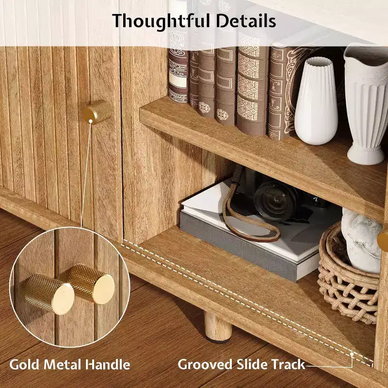 Meuble TV AMERLIFE 70 avec pieds en bois massif, console TV de style moderne du milieu du siècle avec porte à tambour