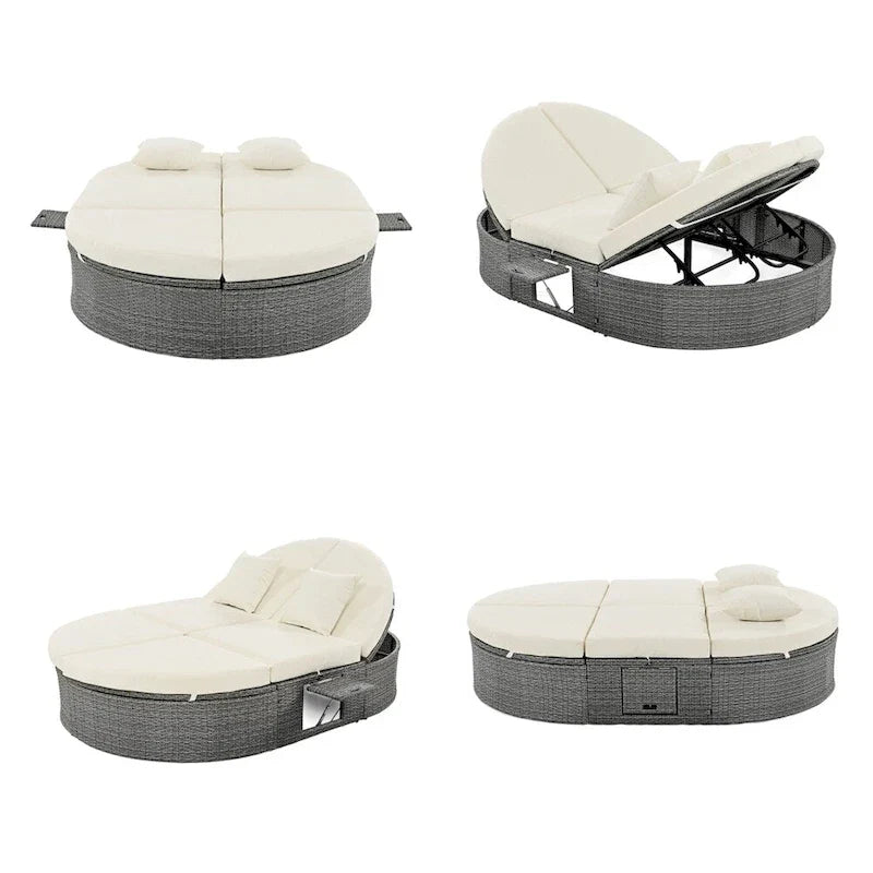 Lit de soleil extérieur double pour terrasse avec coussins et oreillers