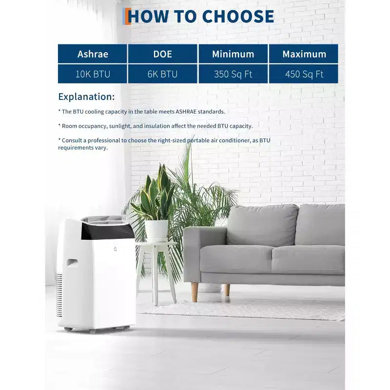 Climatiseurs de 14 000 BTU refroidissant jusqu'à 70 m², Climatiseur portable 3-en-1 avec modes Refroidissement, Déshumidification et Ventilation, Télécommande