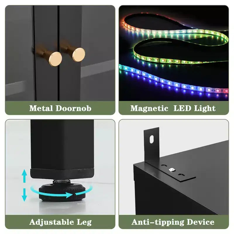 Bekrvio 67H Vitrine en Verre à 3 Côtés avec Lumières LED, Rangement à 5 Niveaux avec Double Porte et Cadre Métallique pour Objets de Collection, Idéale pour les Petits Espaces