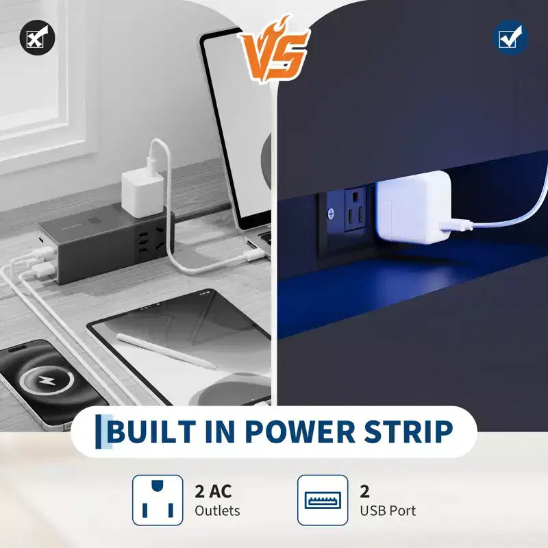 Meuble TV moderne avec 6 tiroirs et lumières LED, bar à café flottant pour centre de divertissement de salon