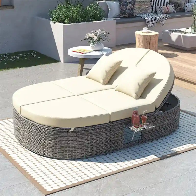 Lit de soleil extérieur double pour terrasse avec coussins et oreillers