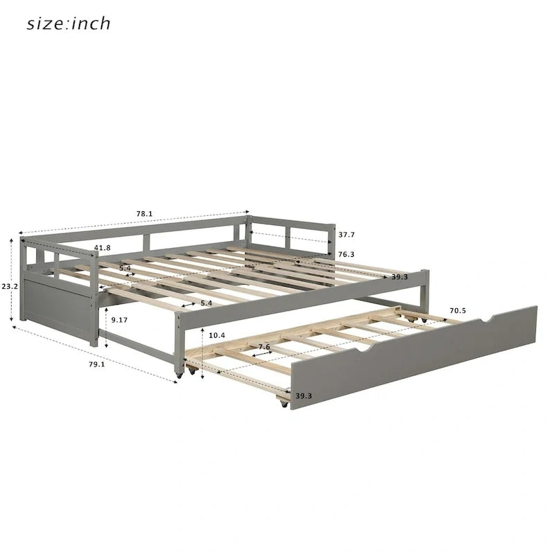 Lit gigogne extensible, Lit gigogne en bois avec tiroir-lit