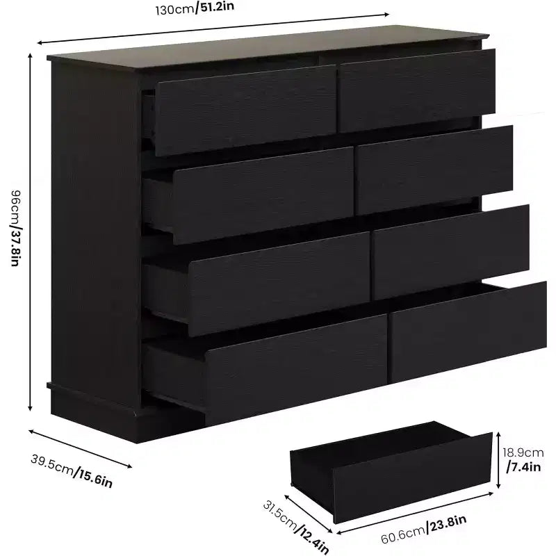 Armoire de rangement à 8 tiroirs, commode à tiroirs profonds, grand placard à plateau large pour salon, couloir, chambre d'enfants