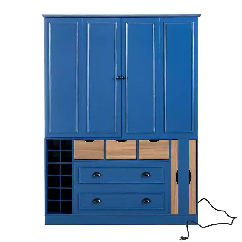 Garde-manger de cuisine autoportant Whisen de 180 cm de haut, grand buffet de salle à manger avec 4 portes pliantes, étagères, porte-bouteilles