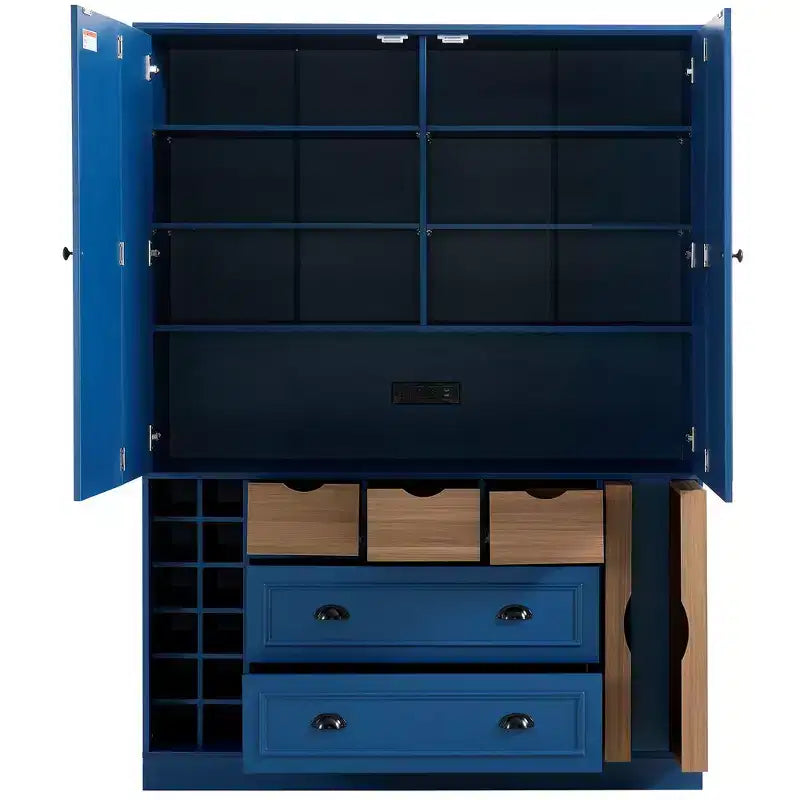 Garde-manger de cuisine autoportant Whisen de 180 cm de haut, grand buffet de salle à manger avec 4 portes pliantes, étagères, porte-bouteilles