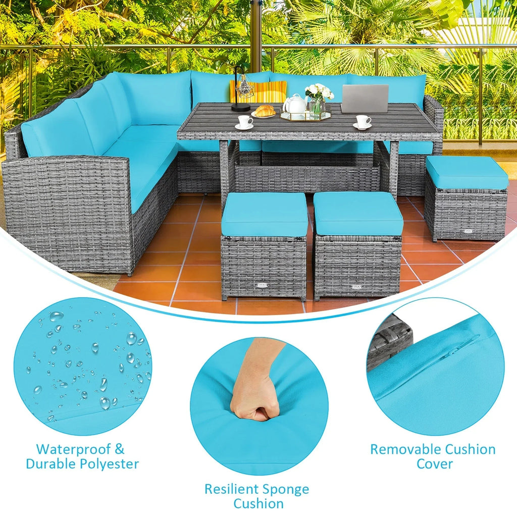 Ensemble de salle à manger Costway 7 pièces en rotin pour terrasse, canapé sectionnel et pouf - Voir détails