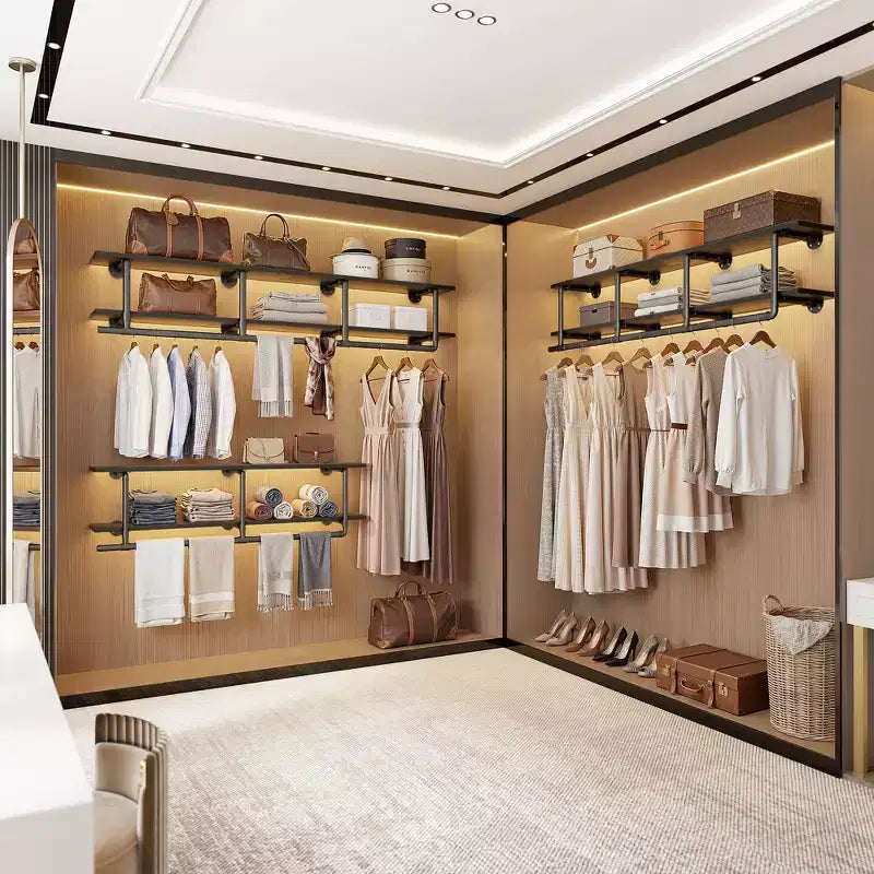 Étagère à vêtements 2 niveaux Besiost avec tringle à suspendre, étagères à vêtements avec étagère supérieure