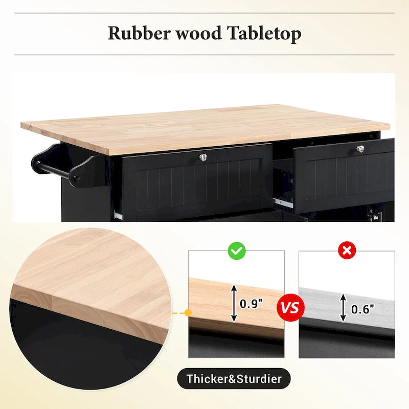 Ensemble d'îlot de cuisine TOPMAX avec abattant et 2 tabourets, ensemble de table à manger avec étagère réglable, tiroirs et porte-serviettes