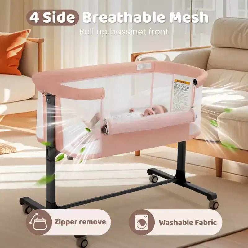Berceau pour bébé avec roulettes – Beige / Gris / Rose, Cododo, pour 1 bébé