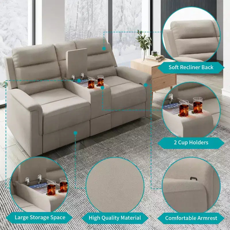 Canapé inclinable 2 places en tissu technique beige/gris, dossier et repose-pieds réglables