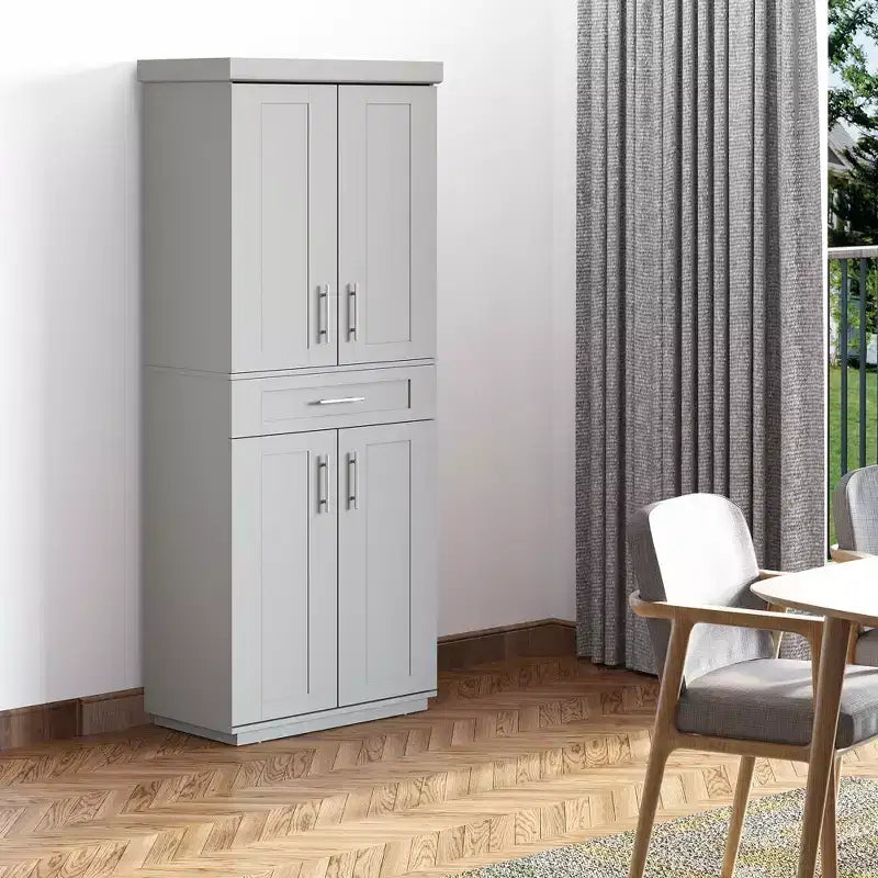 Meuble de cuisine autoportant avec portes et tiroir, étagères réglables