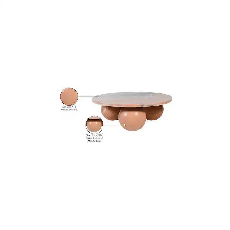 Table basse ronde en marbre avec pieds sphériques, multicolore, 4 places