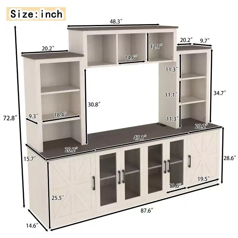 Meuble TV Moderne pour Téléviseur de 55 Pouces avec Station de Chargement, Console Multimédia avec Grands Placards de Rangement, Meuble TV pour Salon-Panipeachy