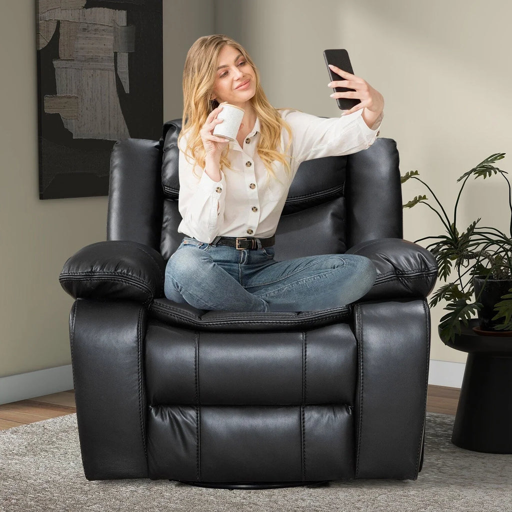 Fauteuil inclinable massant et chauffant en cuir, assise large et durable
