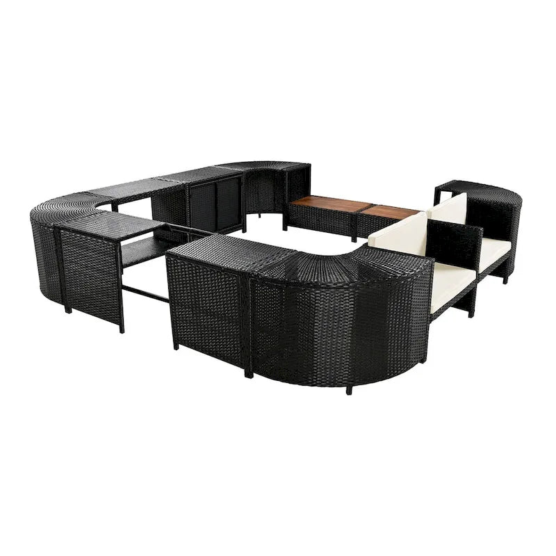 Canapé d'angle d'extérieur en rotin pour spa, forme quadrilatérale
