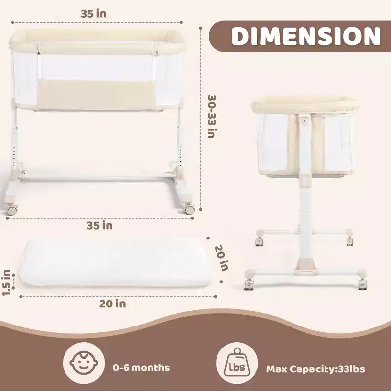 Berceau pour bébé avec roulettes – Beige / Gris / Rose, Cododo, pour 1 bébé