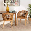 bali & pari Mario Ensemble de 2 chaises de salle à manger modernes de style bohème en teck et rotin, finition marron naturel