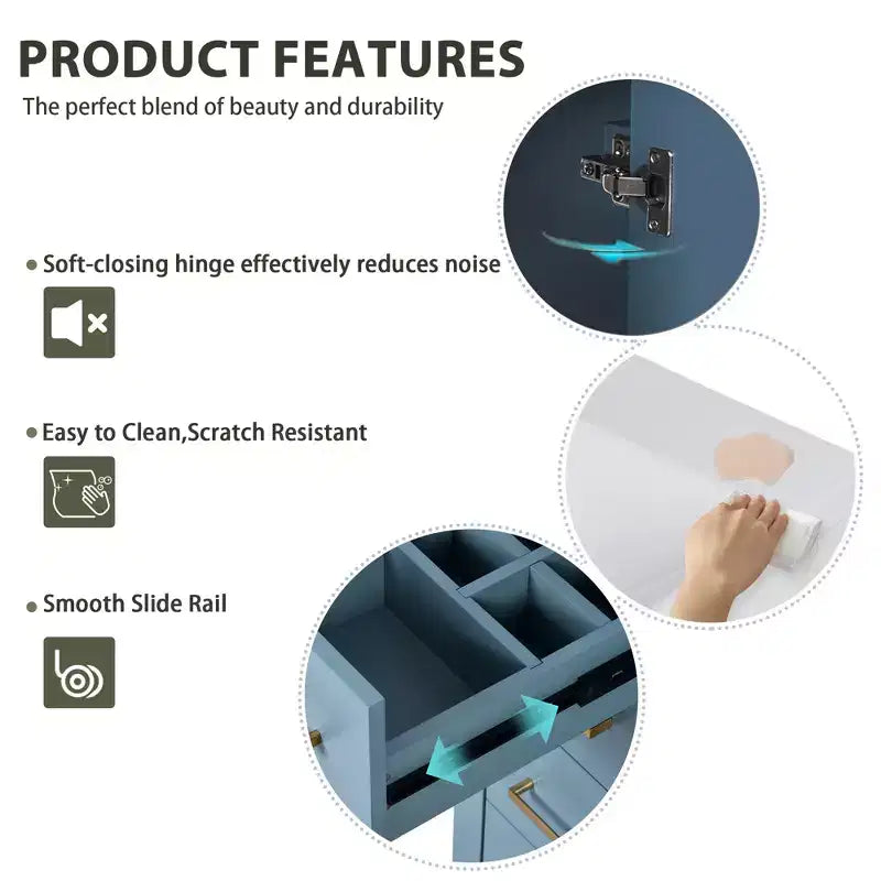 Meuble-lavabo de salle de bain 30 po avec armoire et 3 tiroirs – Noir / Bleu / Vert / Indigo / Blanc