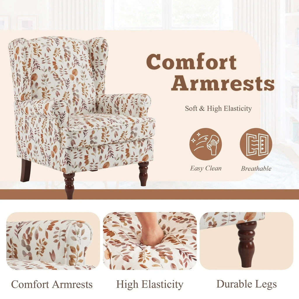 Fauteuil d'appoint moderne Erommy, fauteuil à dossier haut, canapé simple en tissu rembourré avec boutons et pieds en bois pour salon