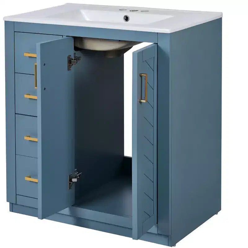 Meuble-lavabo de salle de bain 30 po avec armoire et 3 tiroirs – Noir / Bleu / Vert / Indigo / Blanc