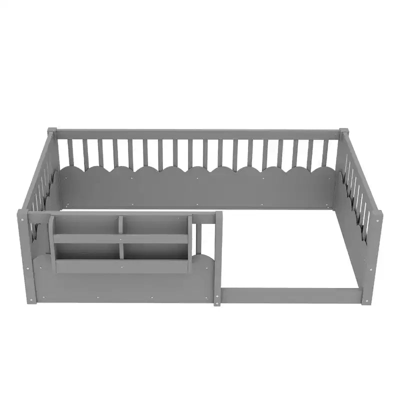 Lit d'enfant Bellemave avec clôture rehaussée et étagère, cadre de lit Montessori double en bois pour filles et garçons