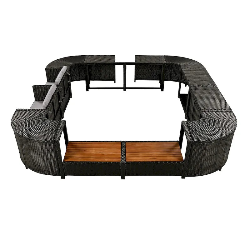 Canapé d'angle d'extérieur en rotin pour spa, forme quadrilatérale