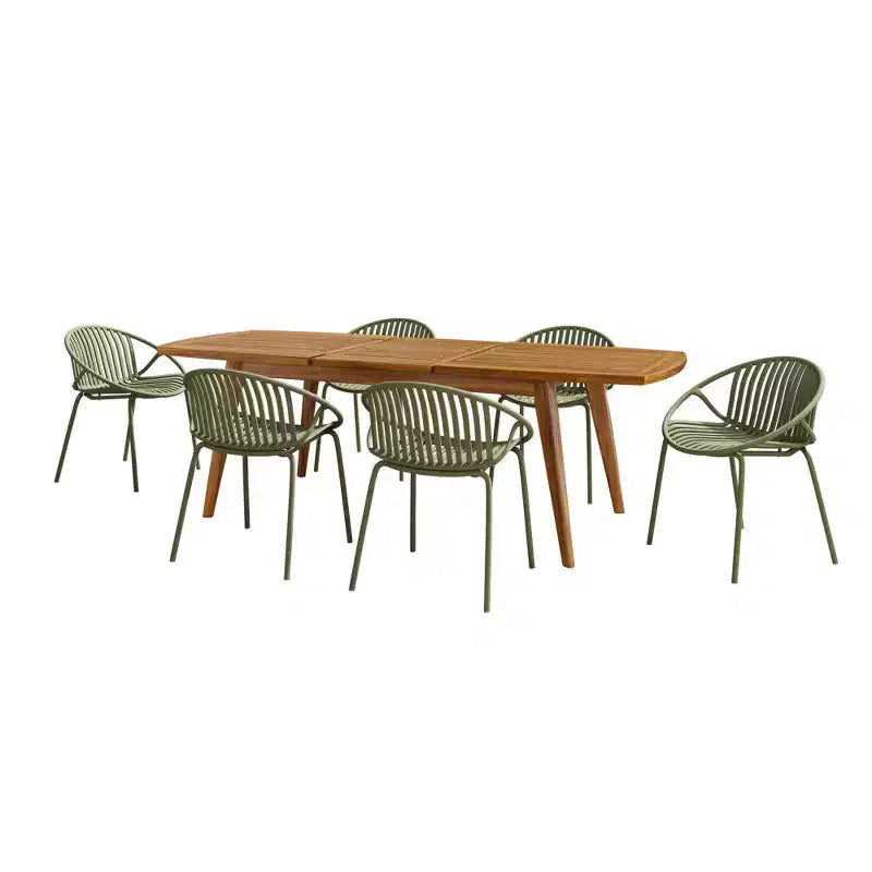 Ensemble de salle à manger d'extérieur 7 pièces extensible avec chaises empilables, table en bois d'acacia