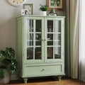 Meuble de rangement, Meuble bas en bois avec 1 tiroir et 2 portes vitrées, Buffet de style rustique avec rangement pour salon