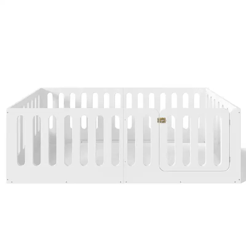 Lit Montessori simple blanc avec barrières et porte – Bois massif, 1 enfant