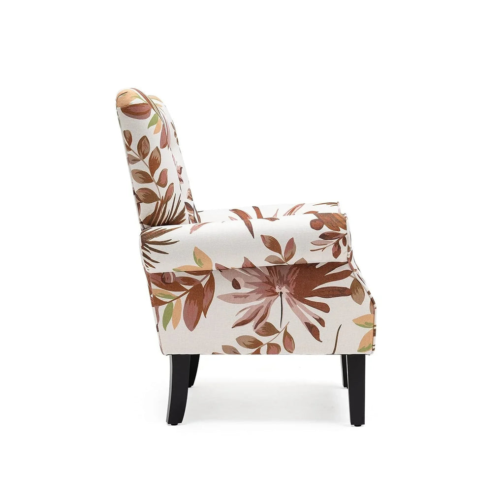 Fauteuil d'appoint moderne Erommy, fauteuil à dossier haut, canapé simple en tissu rembourré avec boutons et pieds en bois pour salon