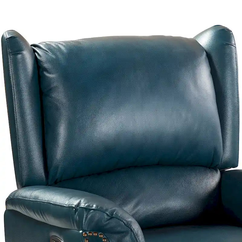 Fauteuil inclinable électrique en cuir véritable avec port USB – Dossier à oreilles clouté, ensemble de 2
