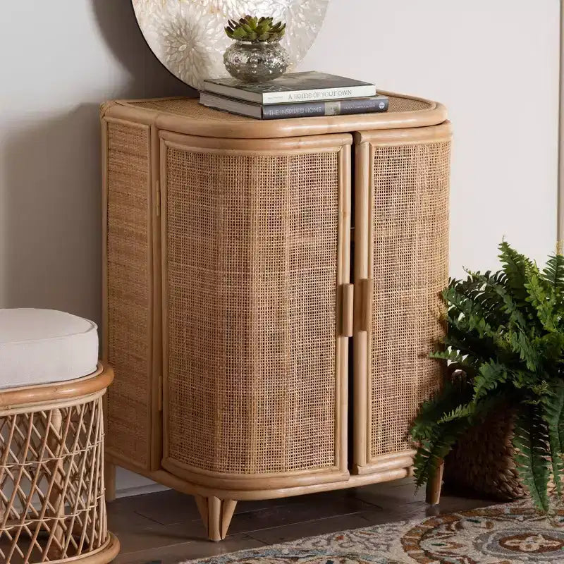 bali & pari Yanka Meuble de rangement en rotin naturel : Fait main, 2 étagères, design bohème