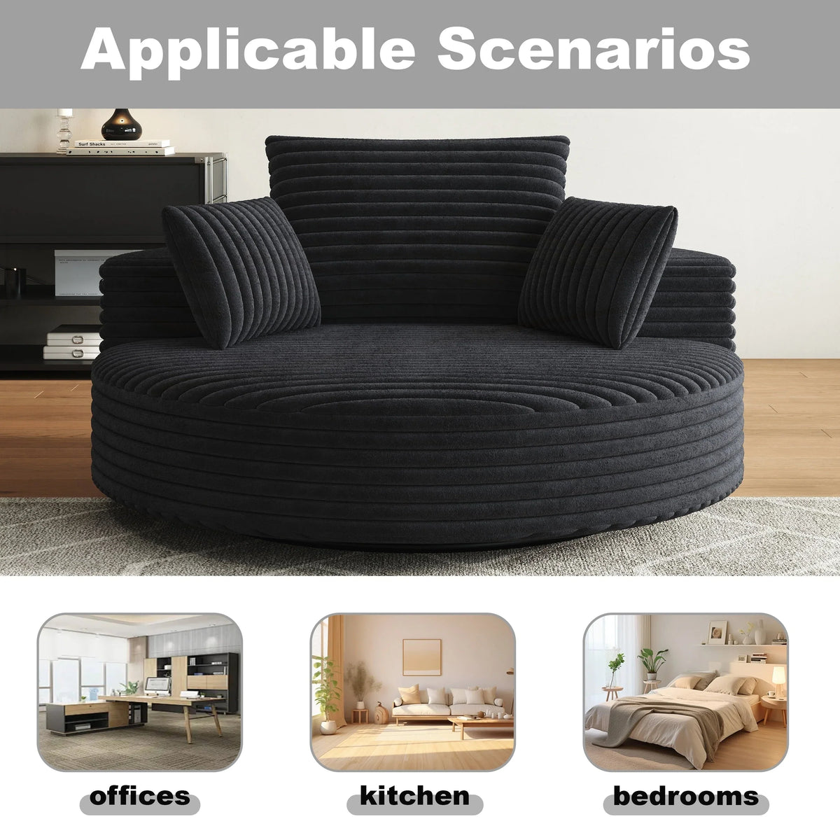 Fauteuil pivotant simple en velours côtelé et chenille avec rembourrage en mousse
