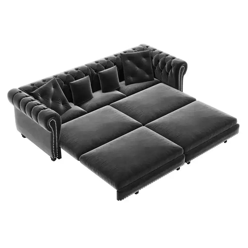 Canapé-lit gigogne 3-en-1 King Size Whisen Velvet et canapé convertible avec pouf mobile, design capitonné