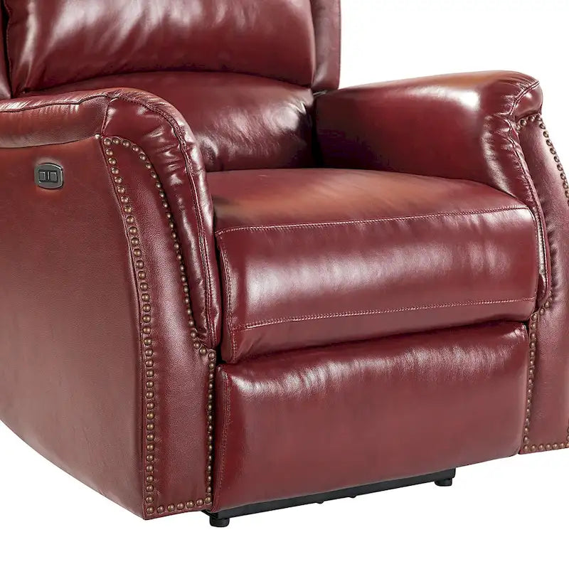 Fauteuil inclinable électrique en cuir véritable avec port USB – Dossier à oreilles clouté, ensemble de 2
