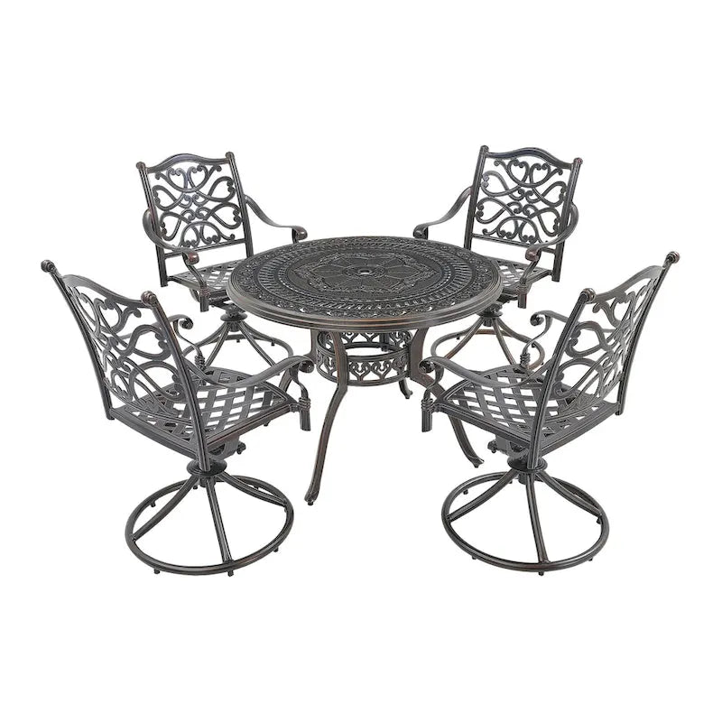 Ensemble de salle à manger d'extérieur 5 pièces en fonte d'aluminium avec 4 chaises pivotantes