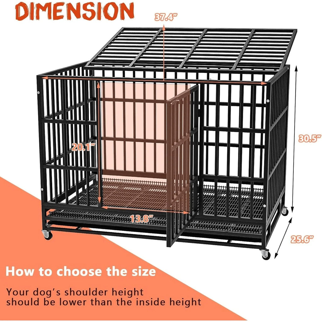 BOSSIN Cage pour Chien Robuste Indestructible 48/38 Pouces, Niche Anti-Évasion avec Roues Verrouillables
