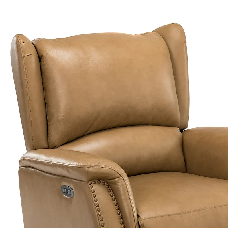 Fauteuil inclinable électrique en cuir véritable avec port USB – Dossier à oreilles clouté, ensemble de 2