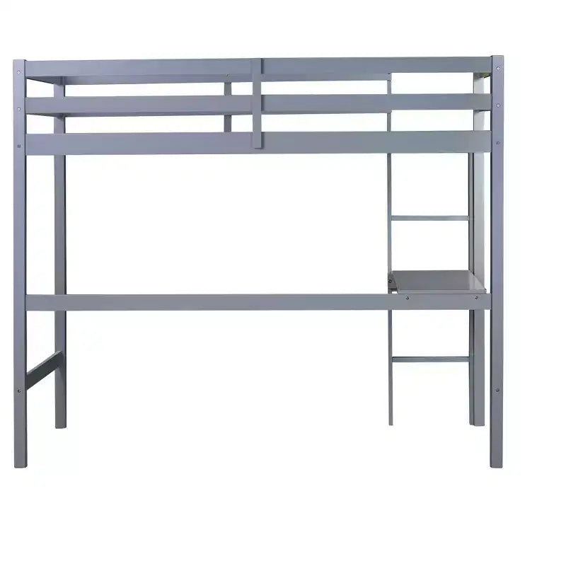 Lit mezzanine Okak Minimalism avec échelle, lit mezzanine simple en bois d'hévéa avec garde-corps de sécurité et bureau intégré, cadres de lit pour enfants, adolescents