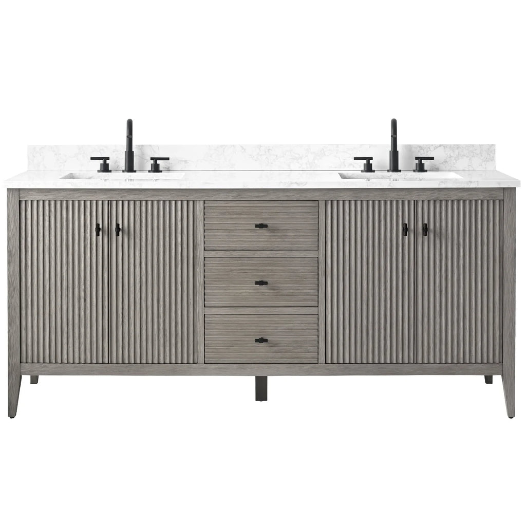 Meuble-lavabo de salle de bain Vanity Art 72 po à double vasque avec dessus en marbre reconstitué