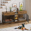 82 Meubles doubles pour cage de chien, grande niche d'intérieur pour 2 chiens, meuble TV en bois robuste avec 4 tiroirs et étagères