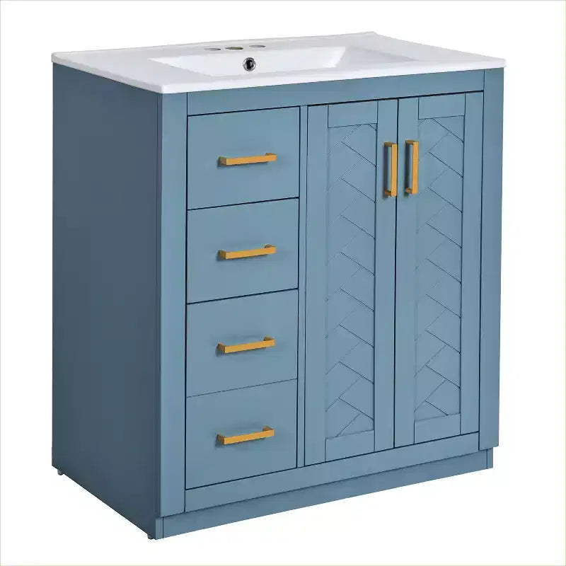 Meuble-lavabo de salle de bain 30 po avec armoire et 3 tiroirs – Noir / Bleu / Vert / Indigo / Blanc